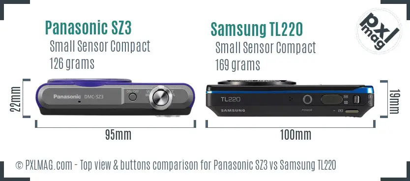 Panasonic SZ3 vs Samsung TL220 top view buttons comparison