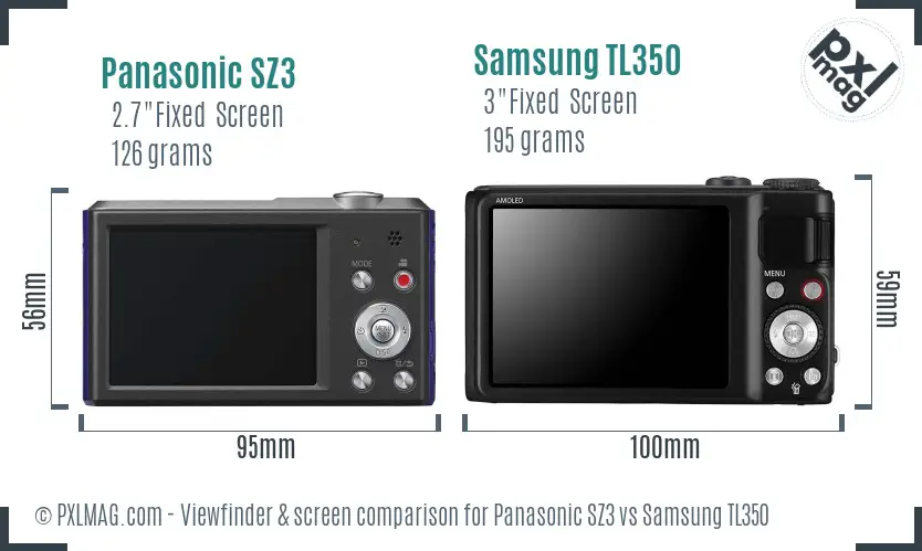 Panasonic SZ3 vs Samsung TL350 Screen and Viewfinder comparison