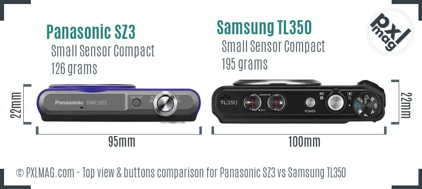 Panasonic SZ3 vs Samsung TL350 top view buttons comparison