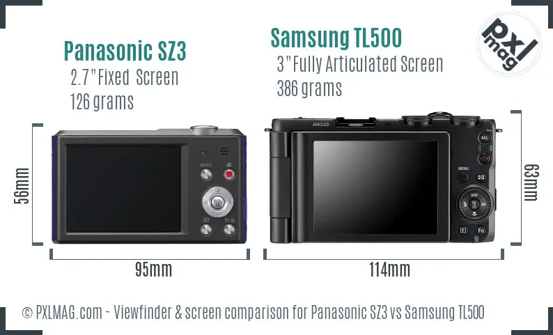 Panasonic SZ3 vs Samsung TL500 Screen and Viewfinder comparison