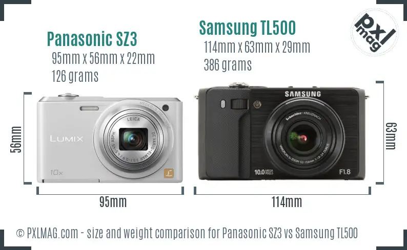Panasonic SZ3 vs Samsung TL500 size comparison