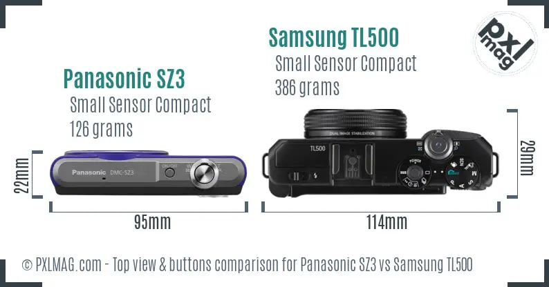 Panasonic SZ3 vs Samsung TL500 top view buttons comparison