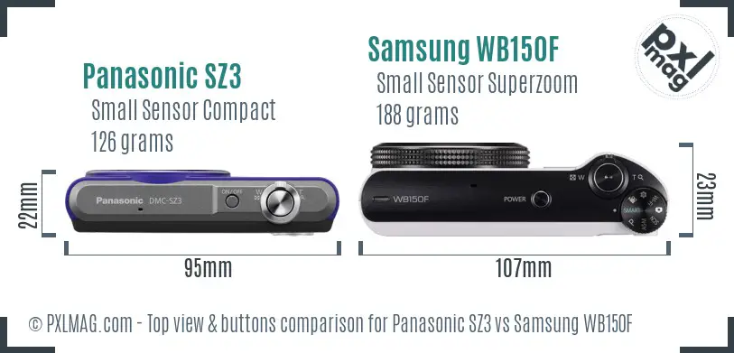 Panasonic SZ3 vs Samsung WB150F top view buttons comparison