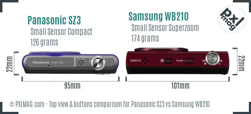 Panasonic SZ3 vs Samsung WB210 top view buttons comparison