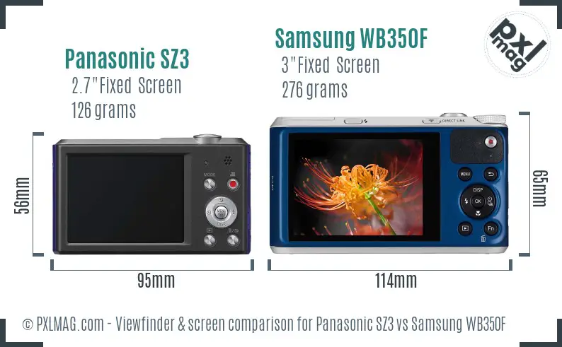 Panasonic SZ3 vs Samsung WB350F Screen and Viewfinder comparison
