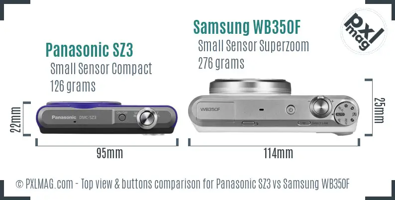 Panasonic SZ3 vs Samsung WB350F top view buttons comparison