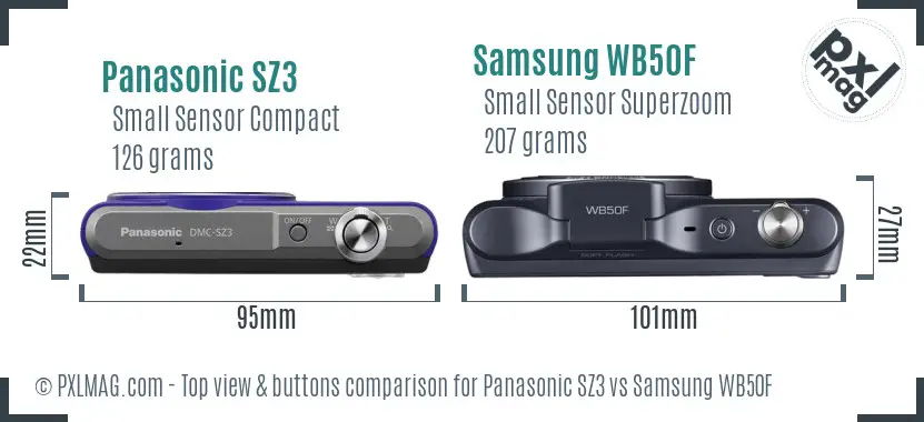 Panasonic SZ3 vs Samsung WB50F top view buttons comparison