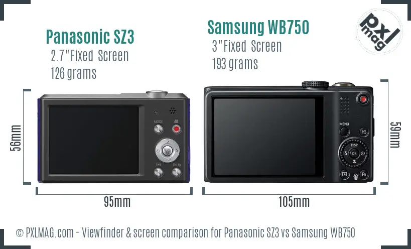 Panasonic SZ3 vs Samsung WB750 Screen and Viewfinder comparison
