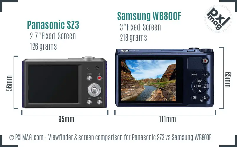 Panasonic SZ3 vs Samsung WB800F Screen and Viewfinder comparison