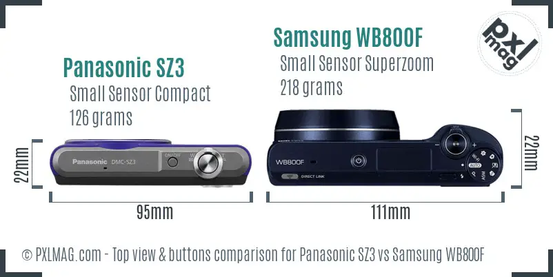 Panasonic SZ3 vs Samsung WB800F top view buttons comparison