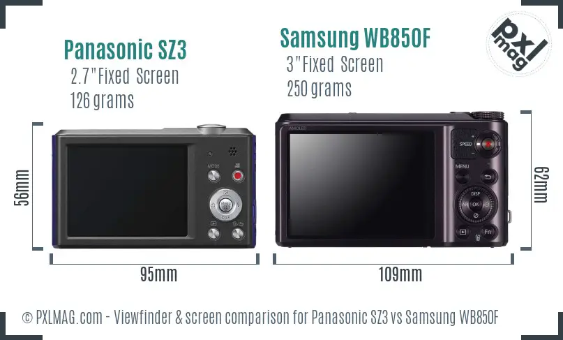 Panasonic SZ3 vs Samsung WB850F Screen and Viewfinder comparison