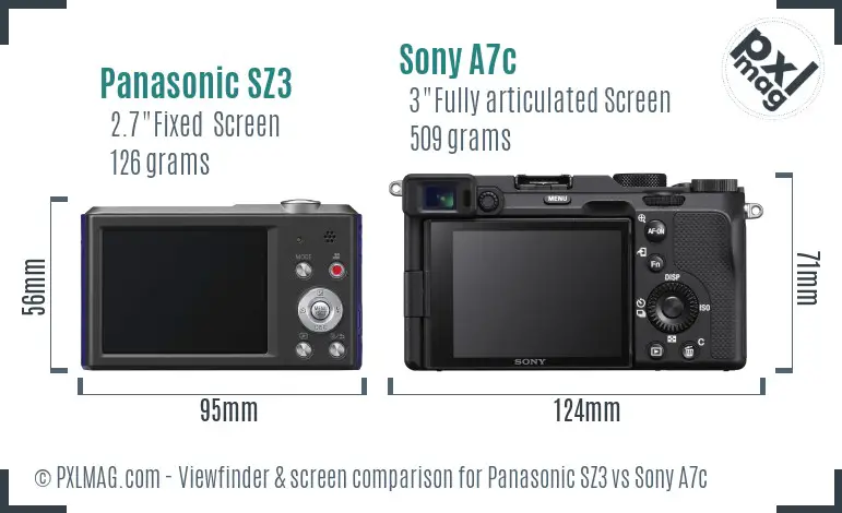 Panasonic SZ3 vs Sony A7c Screen and Viewfinder comparison