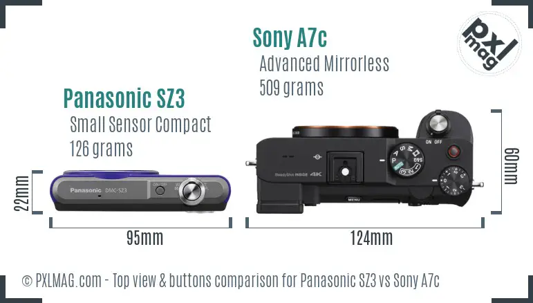 Panasonic SZ3 vs Sony A7c top view buttons comparison