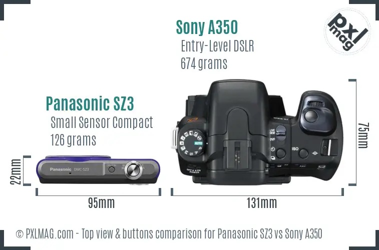 Panasonic SZ3 vs Sony A350 top view buttons comparison