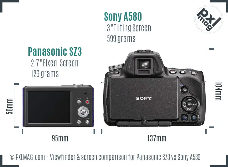 Panasonic SZ3 vs Sony A580 Screen and Viewfinder comparison