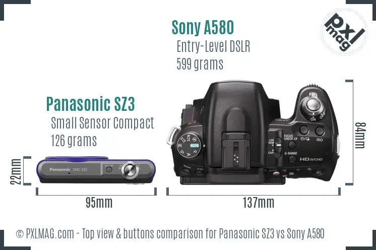 Panasonic SZ3 vs Sony A580 top view buttons comparison