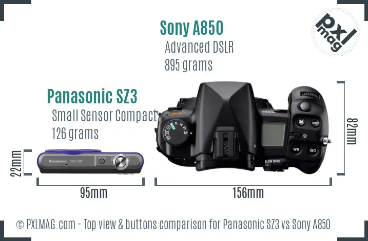 Panasonic SZ3 vs Sony A850 top view buttons comparison