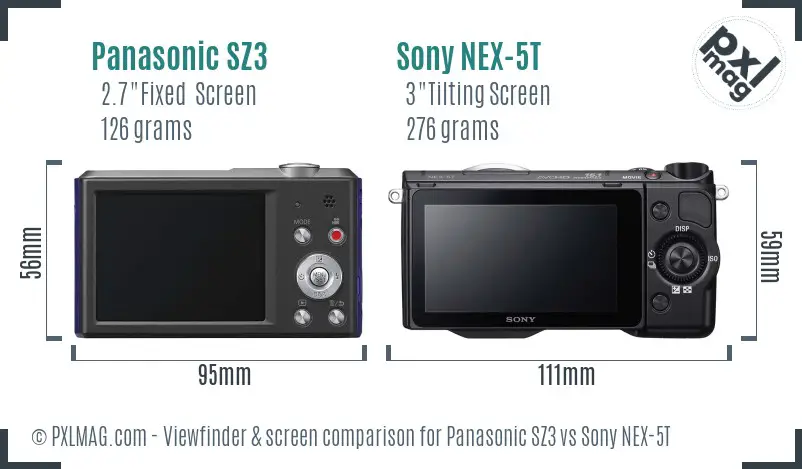 Panasonic SZ3 vs Sony NEX-5T Screen and Viewfinder comparison