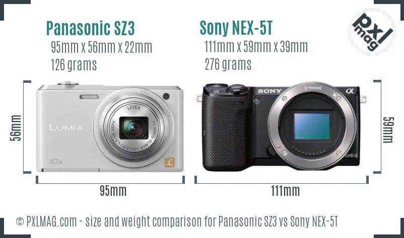 Panasonic SZ3 vs Sony NEX-5T size comparison