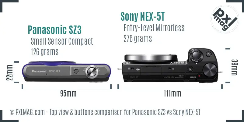 Panasonic SZ3 vs Sony NEX-5T top view buttons comparison