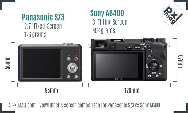 Panasonic SZ3 vs Sony A6400 Screen and Viewfinder comparison