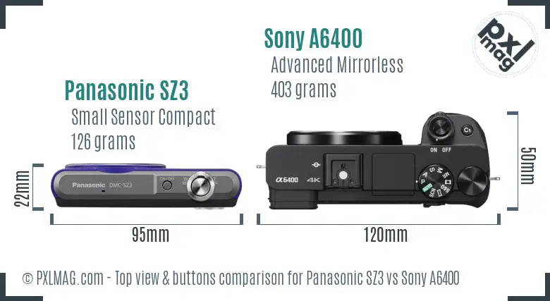 Panasonic SZ3 vs Sony A6400 top view buttons comparison