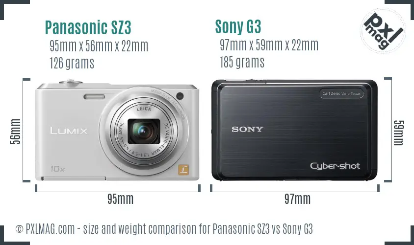 Panasonic SZ3 vs Sony G3 size comparison