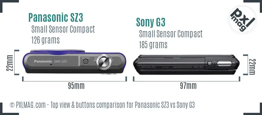 Panasonic SZ3 vs Sony G3 top view buttons comparison