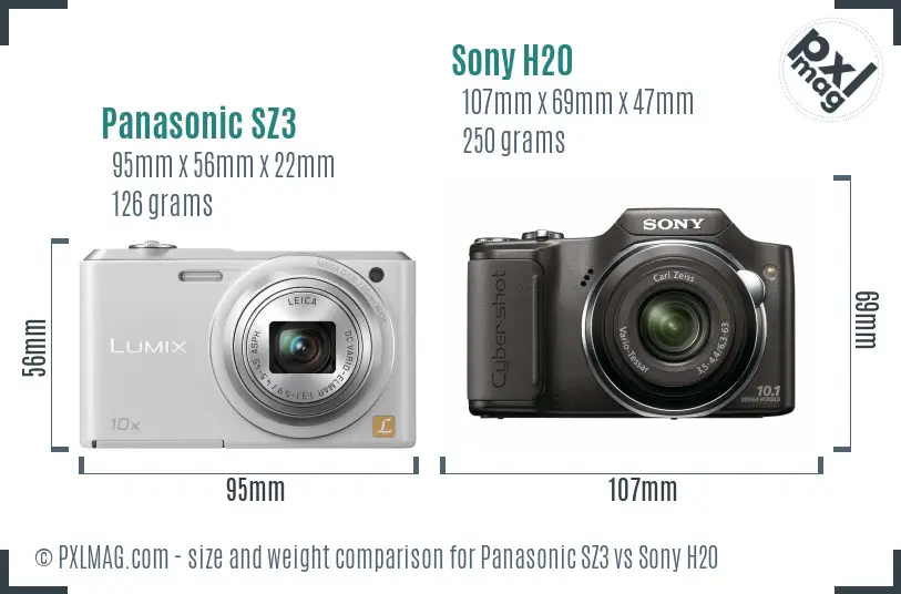 Panasonic SZ3 vs Sony H20 size comparison