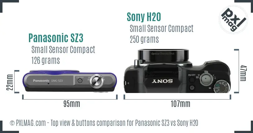 Panasonic SZ3 vs Sony H20 top view buttons comparison