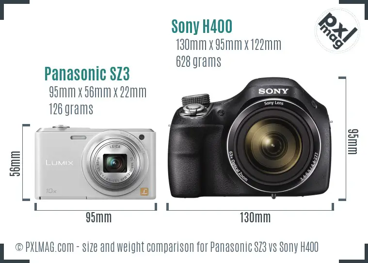 Panasonic SZ3 vs Sony H400 size comparison