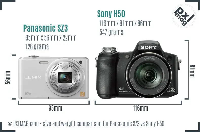 Panasonic SZ3 vs Sony H50 size comparison