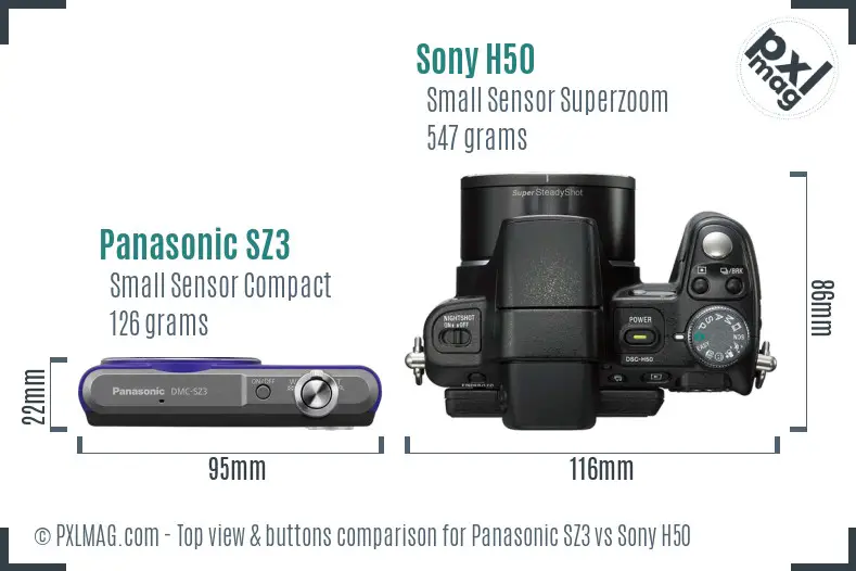 Panasonic SZ3 vs Sony H50 top view buttons comparison