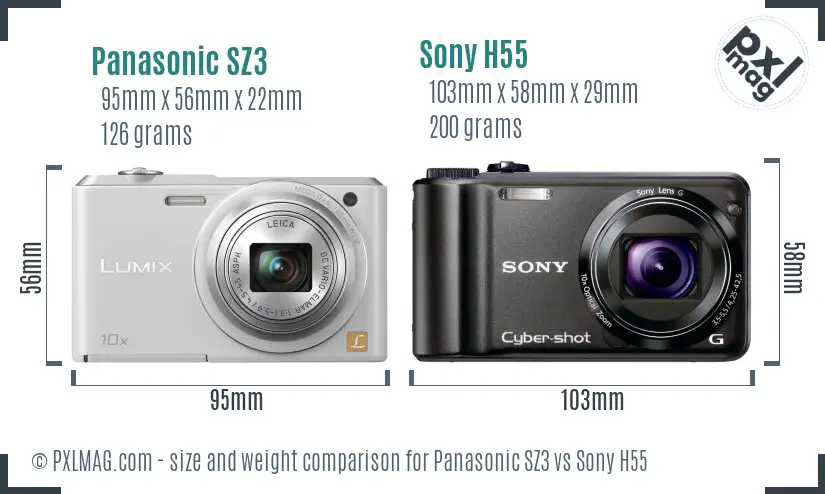 Panasonic SZ3 vs Sony H55 size comparison Panasonic SZ3 vs Sony H55 size comparison