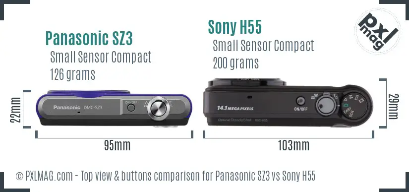 Panasonic SZ3 vs Sony H55 top view buttons comparison Panasonic SZ3 vs Sony H55 top view buttons comparison