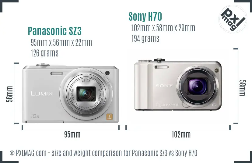 Panasonic SZ3 vs Sony H70 size comparison