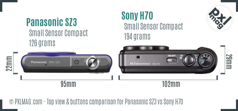 Panasonic SZ3 vs Sony H70 top view buttons comparison