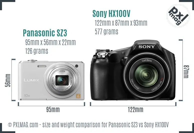 Panasonic SZ3 vs Sony HX100V size comparison