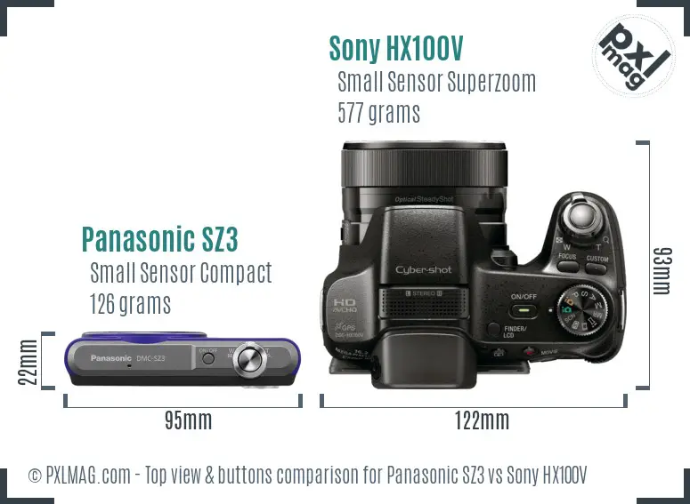 Panasonic SZ3 vs Sony HX100V top view buttons comparison