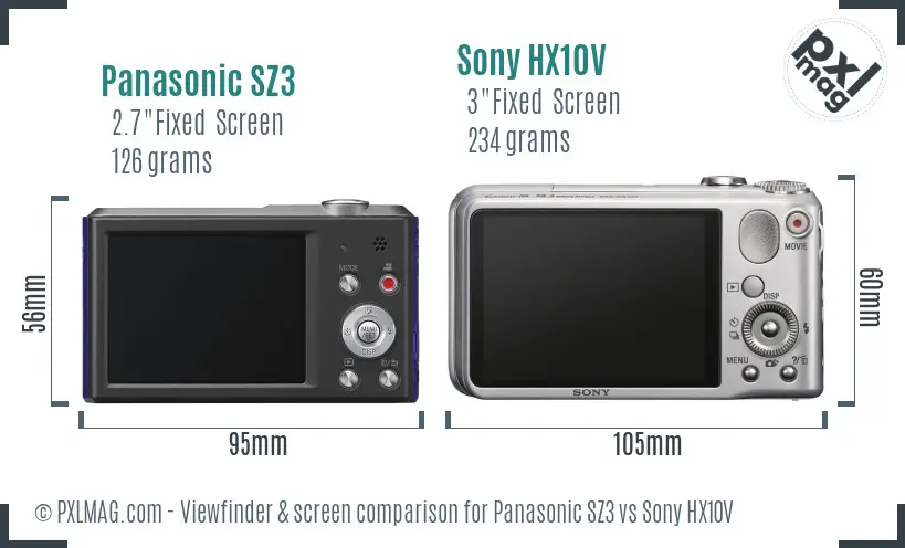 Panasonic SZ3 vs Sony HX10V Screen and Viewfinder comparison
