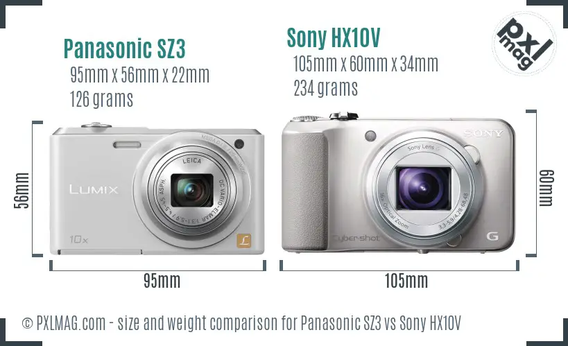 Panasonic SZ3 vs Sony HX10V size comparison