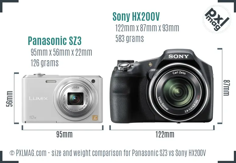 Panasonic SZ3 vs Sony HX200V size comparison