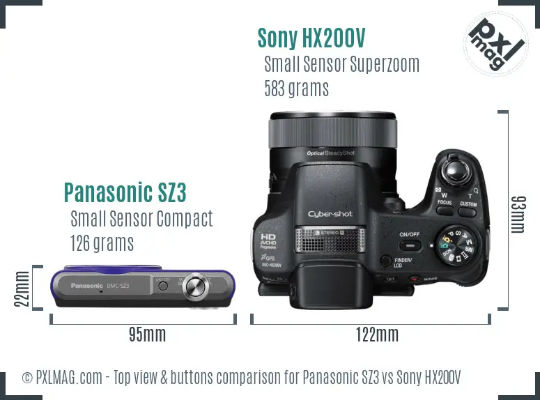 Panasonic SZ3 vs Sony HX200V top view buttons comparison