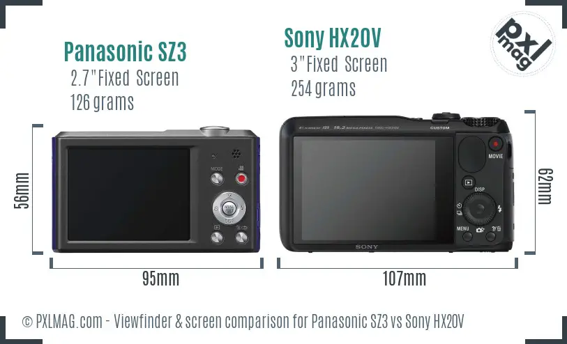 Panasonic SZ3 vs Sony HX20V Screen and Viewfinder comparison