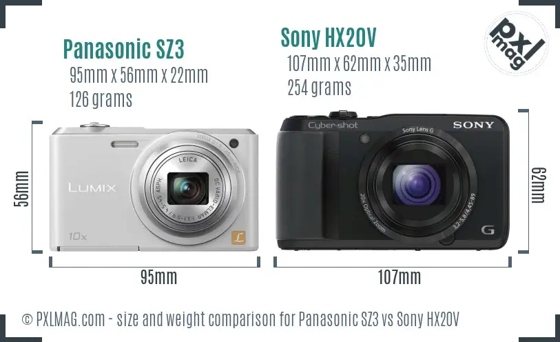 Panasonic SZ3 vs Sony HX20V size comparison