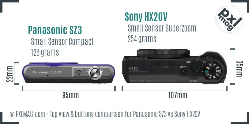 Panasonic SZ3 vs Sony HX20V top view buttons comparison