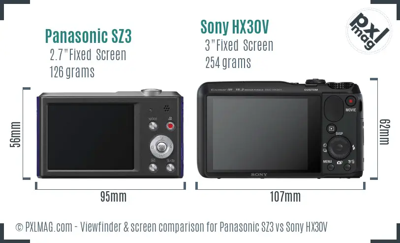 Panasonic SZ3 vs Sony HX30V Screen and Viewfinder comparison