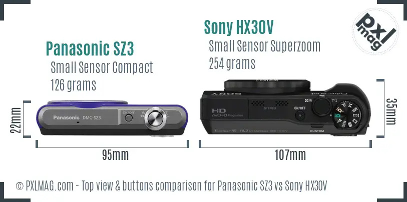 Panasonic SZ3 vs Sony HX30V top view buttons comparison