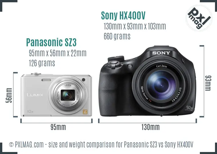 Panasonic SZ3 vs Sony HX400V size comparison Panasonic SZ3 vs Sony HX400V size comparison