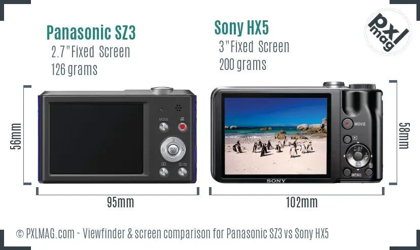 Panasonic SZ3 vs Sony HX5 Screen and Viewfinder comparison
